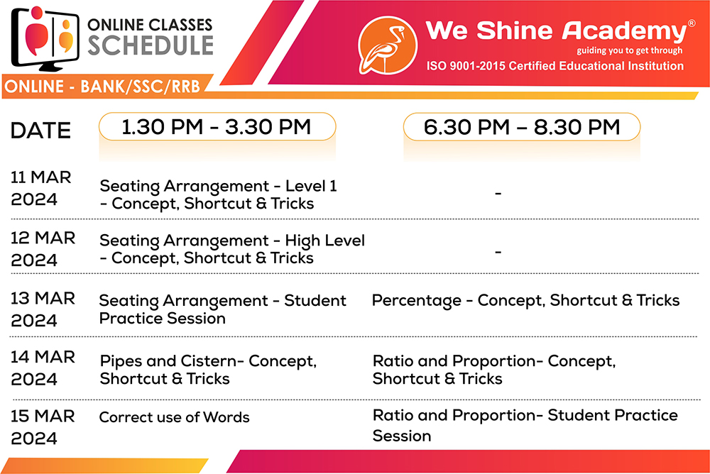 Weshine Academy Bank Class – Schedule