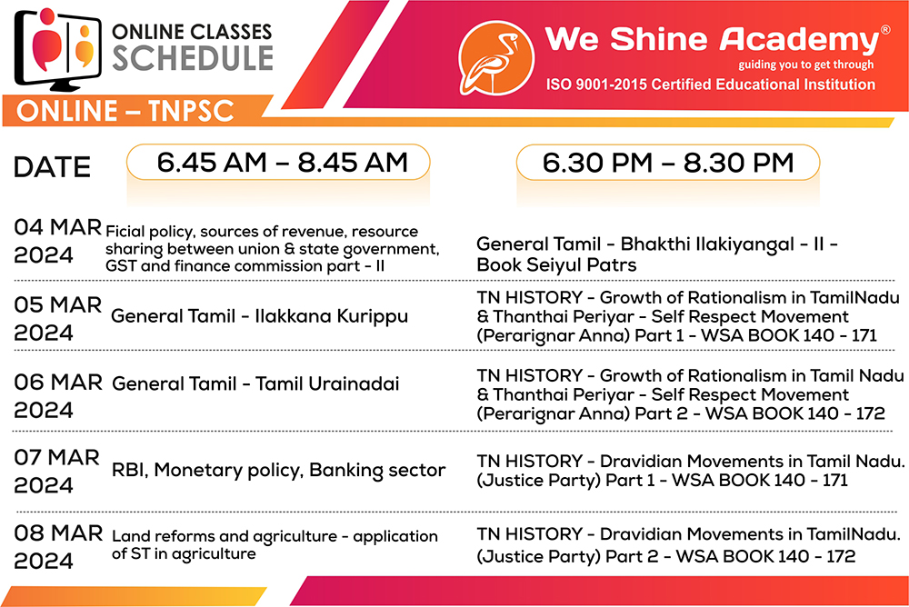 We Shine Academy TNPSC Class – Schedule